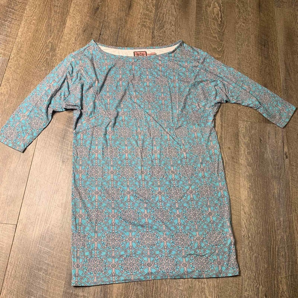 Juicy Couture Medallion Tunic Shift Dress Womens S Stretchy 3/4 Sleeve